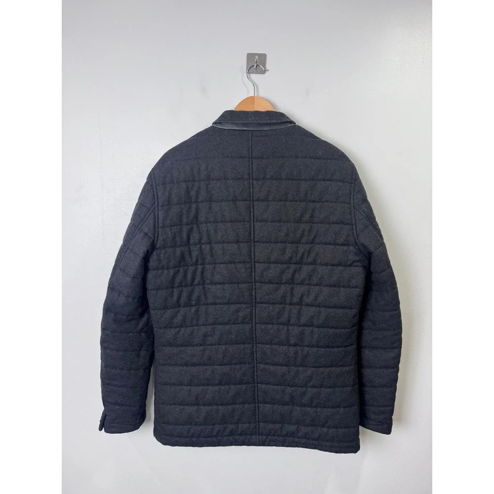 Rodd & Gunn Men Gray Quilted Wool Blend Field Jacket Leather Trim Medium